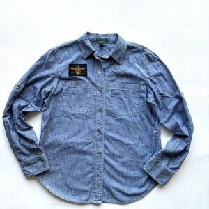Lauren Jeans Co chambray button down blue denim shirt size medium vintage masc